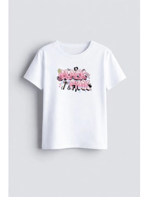 Shain Blackpink Müzik Grubu Baskılı Bisiklet Yaka Çocuk Yetişkin Beyaz Tişört T-Shirt