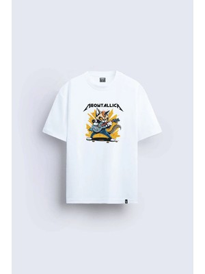 Shain Metallica Baskılı Bisiklet Yaka Beyaz Tişört T-Shirt