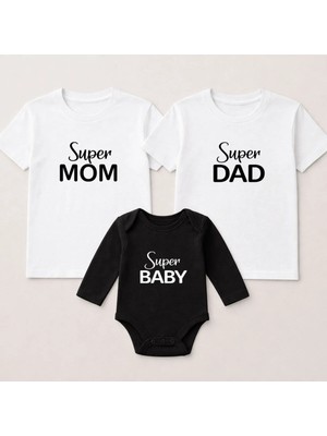 Shain Mom Dad Baby Baskılı Cisiyet Partisi Anne Baba Bebek Aile Tişört Zıbın Kombin