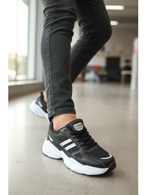 Enoch Kadın Siyah Klasik Şeritli ve Kalın Tabanlı Rahat Günlük Sneaker Spor Ayakkabı