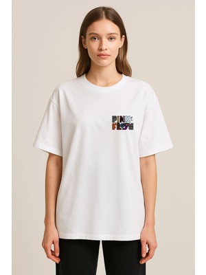 Shain Pink Floyd Baskılı Bisiklet Yaka Beyaz Tişört T-Shirt
