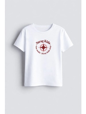 Shain Stray Kids Müzik Grubu Baskılı Bisiklet Yaka Çocuk Yetişkin Beyaz Tişört T-Shirt