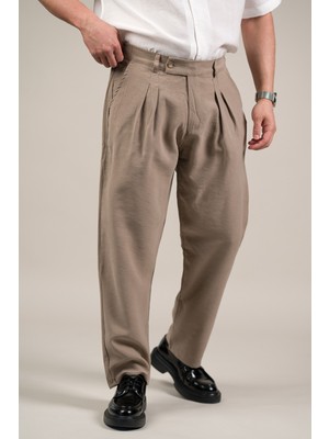 Akçaylar Çift Pileli Yazlık Modal Kumaş Beli Yarım Lastili Baggy Pantolon