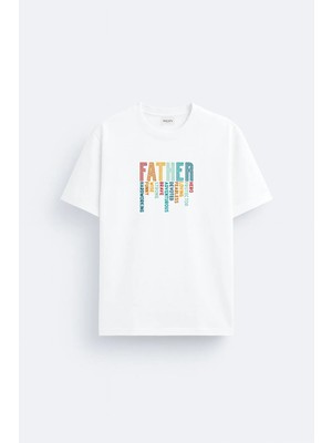 Shain Baba Dad Father Babalar Günü Hediyesi Baskılı Pamuklu Kumaş Beyaz Tişört T-Shirt