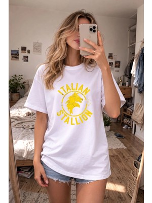 Shain Rocky Balboa Baskılı Bisiklet Yaka Beyaz Tişört T-Shirt