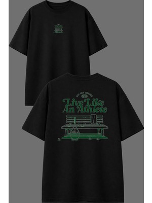 Vsrn Tennis Tasarım Ön Arka Baskılı Siyah Oversize T Shirt