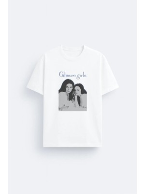 Shain Gilmore Girls Baskılı Bisiklet Yaka Beyaz Tişört T-Shirt