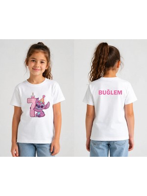Shain Kişiye Özel Isim Doğum Günü Baskılı Beyaz Kız Çocuk Tişört T-Shirt