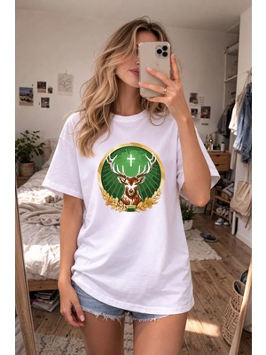 Shain Jagger Baskılı Bisiklet Yaka Beyaz Tişört T-Shirt
