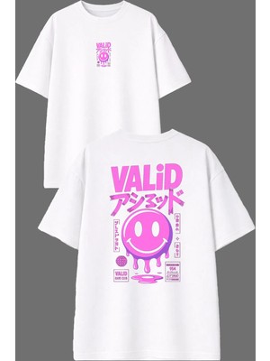 Vsrn Valid Japan Tasarım Ön Arka Baskılı Beyaz Oversize T Shirt
