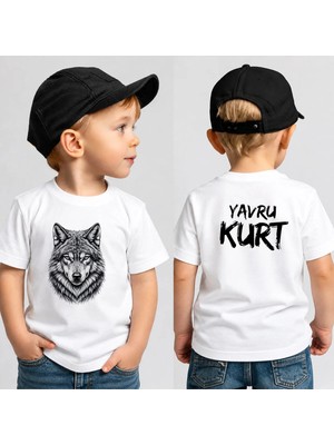 Shain Yavru Kurt Yazılı Kurt Baskılı Pamuklu Kumaş Beyaz Tişört T-Shirt