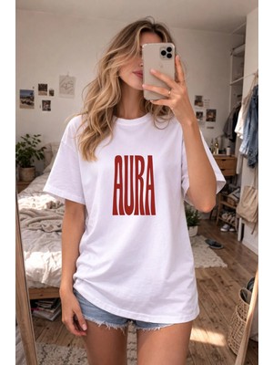 Shain Aura Baskılı Bisiklet Yaka Kadın Beyaz Tişört T-Shirt
