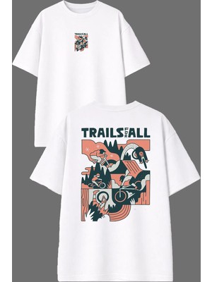 Vsrn Traıls Tasarım Ön Arka Baskılı Beyaz Oversize T Shirt