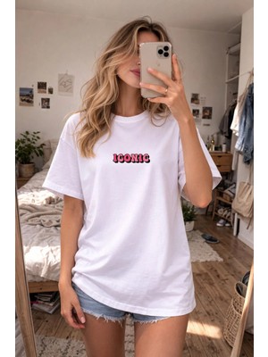 Shain Iconic Baskılı Bisiklet Yaka Kadın Beyaz Tişört T-Shirt