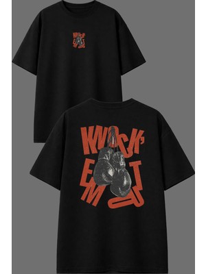 Vsrn Knock Box Tasarım Ön Arka Baskılı Siyah Oversize T Shirt