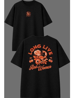 Vsrn Long Lıve Tasarım Ön Arka Baskılı Siyah Oversize T Shirt