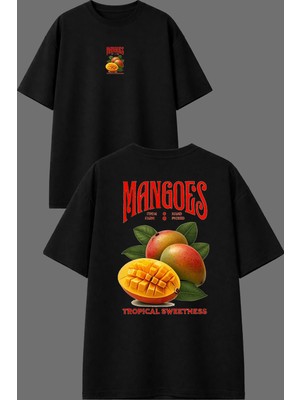 Vsrn Mangoes Tasarım Ön Arka Baskılı Siyah Oversize T Shirt