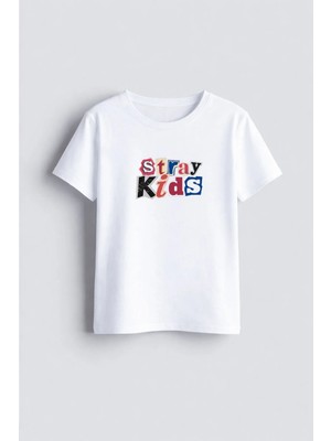 Shain Stray Kids The Dominate Baskılı Bisiklet Yaka Çocuk Yetişkin Beyaz Tişört T-Shirt