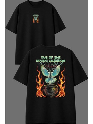 Vsrn Out Of The Tasarım Ön Arka Baskılı Siyah Oversize T Shirt