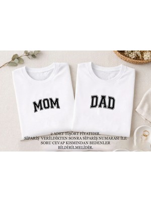 Shain Mom Dad Baskılı Cinsiyet Partisi Anne Baba Beyaz Tişört