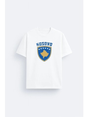 Shain Kosova Baskılı Bisiklet Yaka Siyah Tişört T-Shirt
