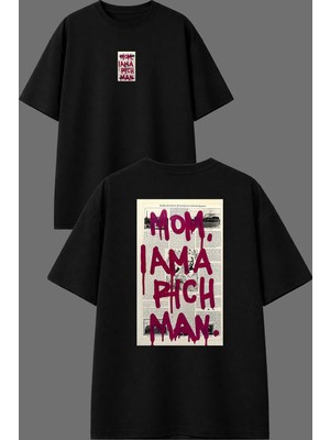 Vsrn Mom I Ama Tasarım Ön Arka Baskılı Siyah Oversize T Shirt