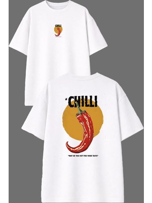 Vsrn Chıllı Tasarım Ön Arka Baskılı Beyaz Oversize T Shirt