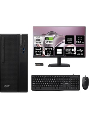 Acer Veriton S2720G Core I5 14400 GT1030 4gb 96GB 4tb SSD 23.8" Fhd WIN11 Pro DTR1PEM002P660 Masaüstü Bilgisayar & Per4 USB