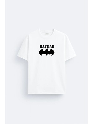 Shain Batdad Baba Babalar Günü Hediye Baskılı Pamuklu Kumaş Beyaz Tişört T-Shirt
