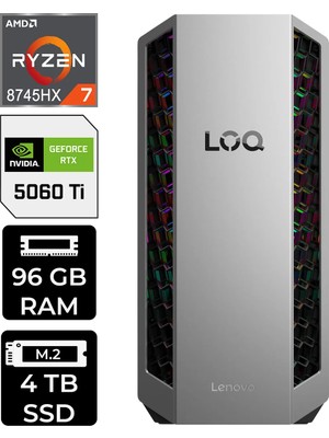 Lenovo Loq Tower Ryzen 7 8745HX RTX5060TI 8gb 96GB Ram 4tb SSD WIN11 Pro 91DF006LTRP360 Gaming Masaüstü Bilgisayar & Per4 USB