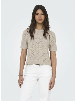 Only Onlsunny S/s Structure Pullover Knt Kadın Beige Kazak - 15350928