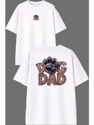 Vsrn Dog Dad Tasarım Ön Arka Baskılı Beyaz Oversize T Shirt