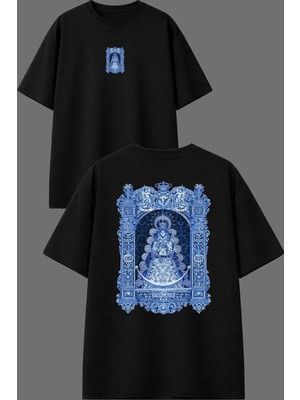 Vsrn Kraliçe Tarihi Tasarım Ön Arka Baskılı Siyah Oversize T Shirt