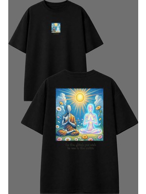 Vsrn Be The Glitch Tasarım Ön Arka Baskılı Siyah Oversize T Shirt