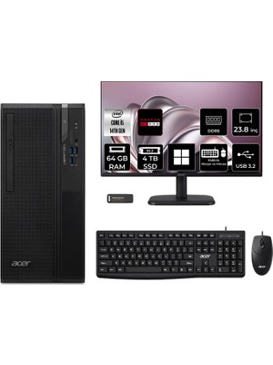 Acer Veriton S2720G Core I5 14400 RX550 4gb 64GB 4tb SSD 23.8" Fhd WIN11 Pro DTR1PEM002P596 Masaüstü Bilgisayar & Per4 USB