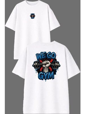 Vsrn Gym Go We Tasarım Ön Arka Baskılı Beyaz Oversize T Shirt