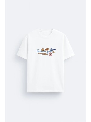 Shain Gilmore Girls Baskılı Bisiklet Yaka Beyaz Tişört T-Shirt