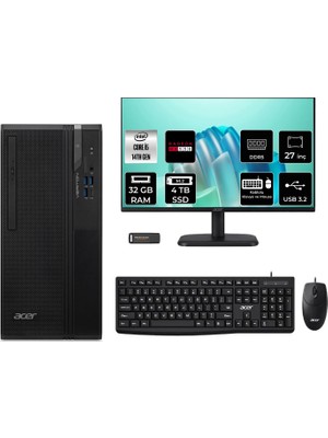 Acer Veriton S2720G Core I5 14400 RX550 4gb 32GB 4tb SSD 27" Fhd Freedos DTR1PEM002P728 Masaüstü Bilgisayar & Per4 USB