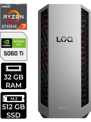 Lenovo Loq Tower Ryzen 7 8745HX RTX5060TI 8gb 32GB Ram 512GB SSD Freedos 91DF006LTRP305 Gaming Masaüstü Bilgisayar & Per4 USB