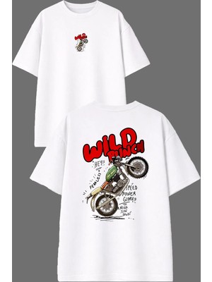 Vsrn Wıld Runch Tasarım Ön Arka Baskılı Beyaz Oversize T Shirt