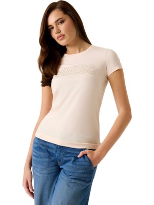 Guess W5GI04J1314J1314 Cn Ss Logo Lace Tee Kadın Tişört
