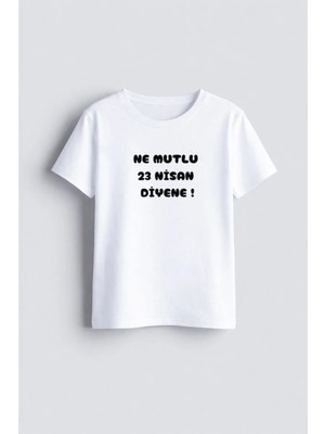 Shain Ne Mutlu Türküm Diyene Baskılı Bisiklet Yaka Beyaz Çocuk Tişört T-Shirt