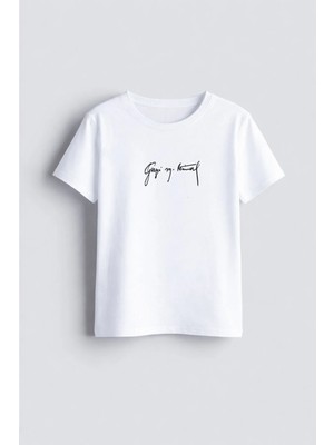 Shain Mustafa Kemal Atatürk Imza Baskılı Bisiklet Yaka Beyaz Çocuk Tişört T-Shirt