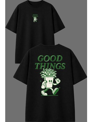 Vsrn Good Thıngs Tasarım Ön Arka Baskılı Siyah Oversize T Shirt