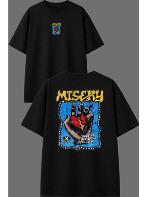 Vsrn Mtsery Tasarım Ön Arka Baskılı Siyah Oversize T Shirt