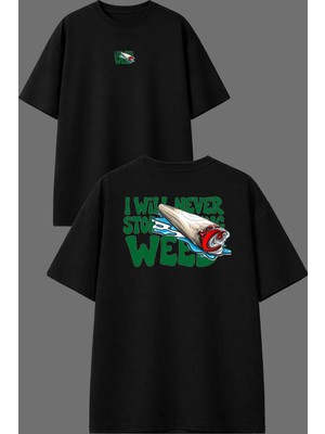 Vsrn I Wıll Never Tasarım Ön Arka Baskılı Siyah Oversize T Shirt