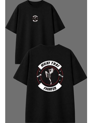 Vsrn Hard Train Muay Tasarım Ön Arka Baskılı Siyah Oversize T Shirt