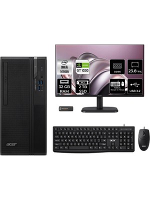 Acer Veriton S2720G Core I5 14400 GT1030 4gb 32GB 2tb SSD 23.8" Fhd Freedos DTR1PEM002P607 Masaüstü Bilgisayar & Per4 USB