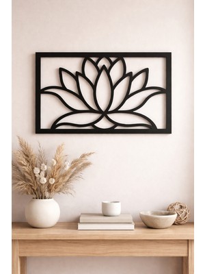 Bel&Co Home Lotus Çiçeği Duvar Dekoru 30X20 cm – 3mm Siyah Mdf Lazer Kesim Modern Duvar Süsü | Çift Taraflı Bantlı Hazır Montaj