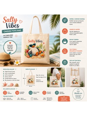 Tişört Kodu Salty Vibes Canvas Tote Bag – Yaz Temalı Bez Çanta
